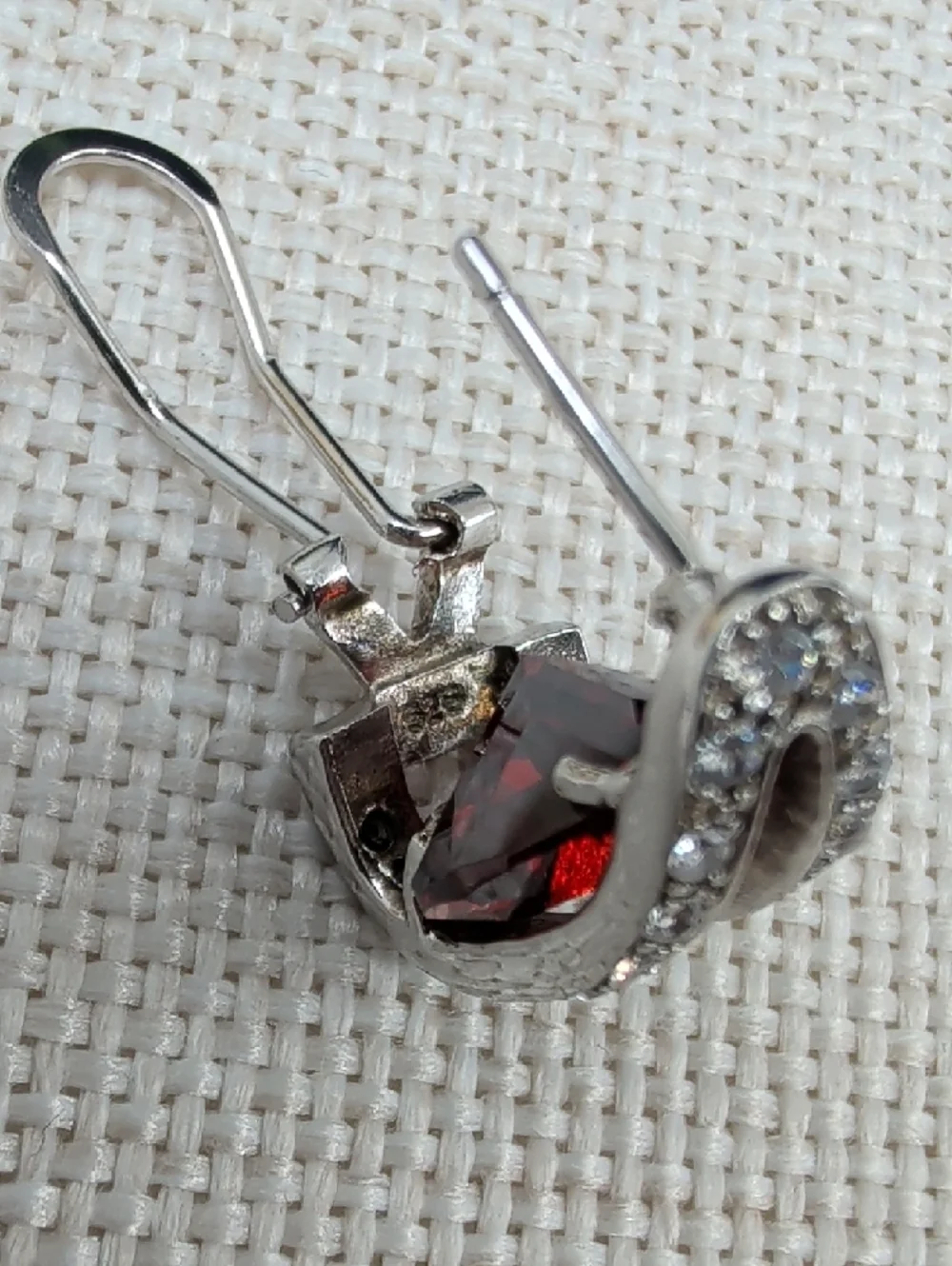 Vintage 925 Sterling Silver Garnet Half Hoop Lever Back Earrings - Picture 6 of 17